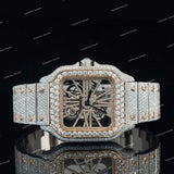 Skeleton Iced Out VVS Moissanite Diamond Stainless Steel Watch For Unisex Wear