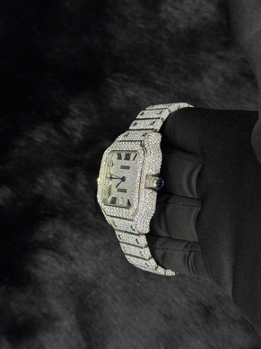 Custom Luxury Snow White Full Iced Santos Moissanite Diamond Watch Fashion Style